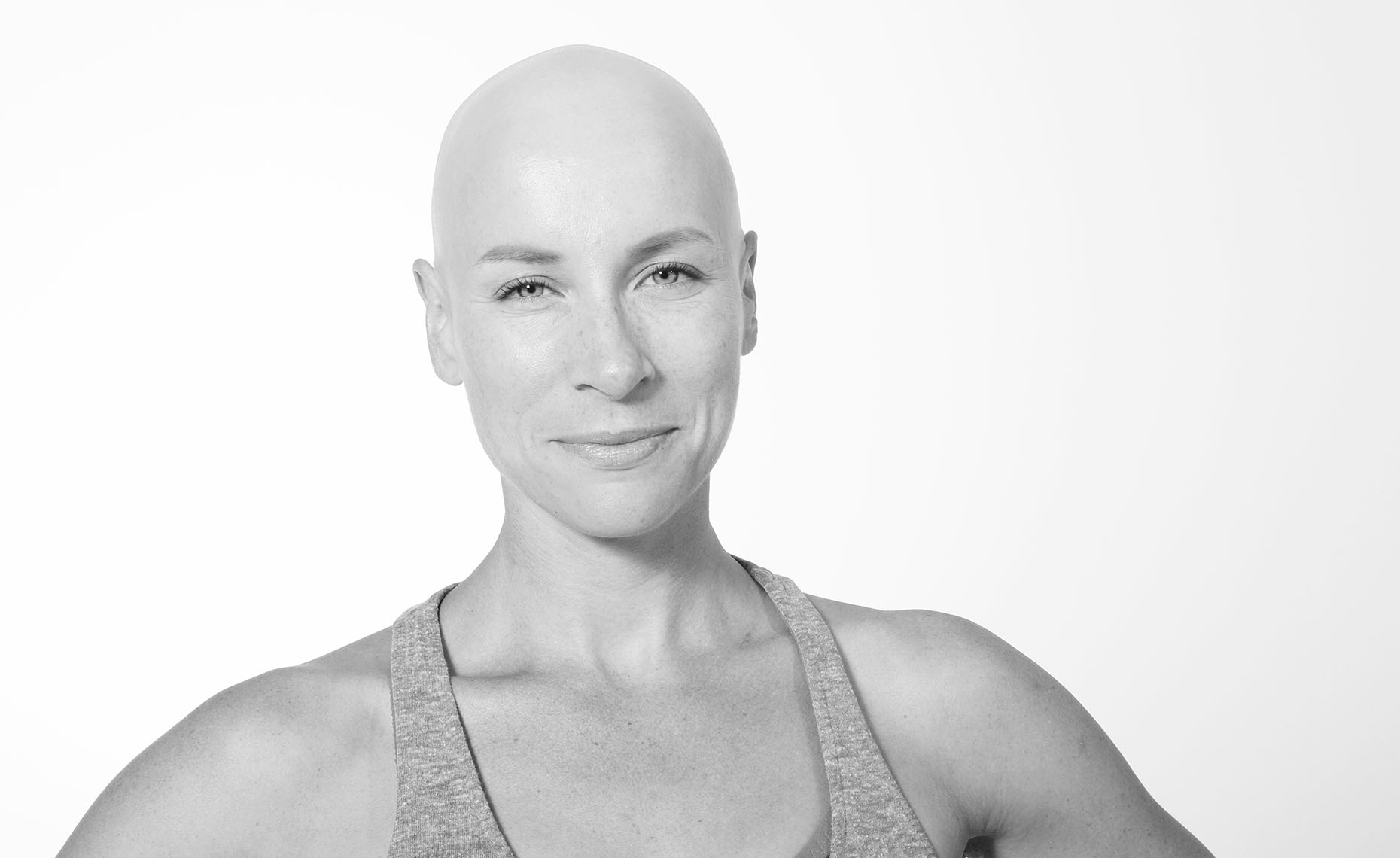 B&W Portrait of A Strong Bald Woman